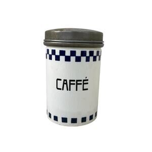 1930’s Porcelain Cylinder Canister w/ Metal Lid, Coffee/Caffe